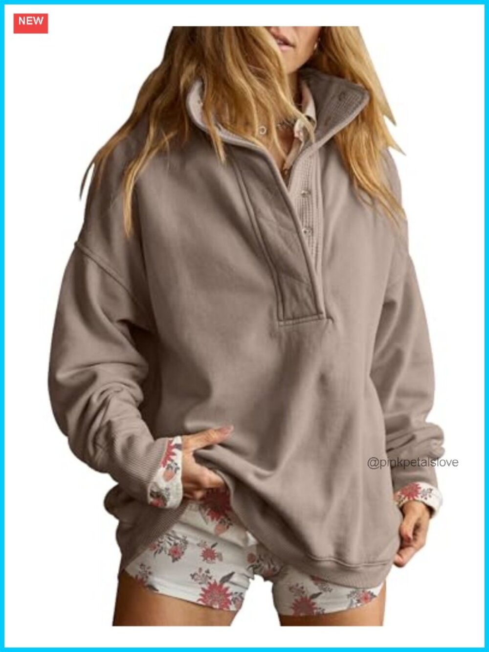 Women's Oversized Henley Neck Sweatshirt Pullover Top